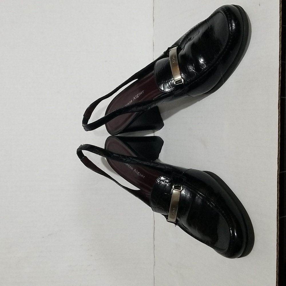 ETIENNE AIGNER Women’s Black Leather Croc Loafer Sling-backs 3" Heel Size 8.5 - Picture 6 of 11
